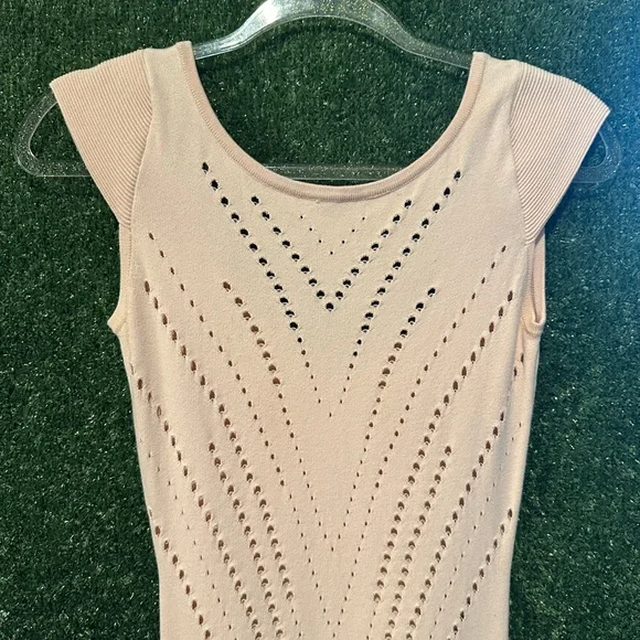 Maje Majeeryne Knit Fitted Lazer Mini Dress Light Pink Flare Ruffle - Picture 3 of 11